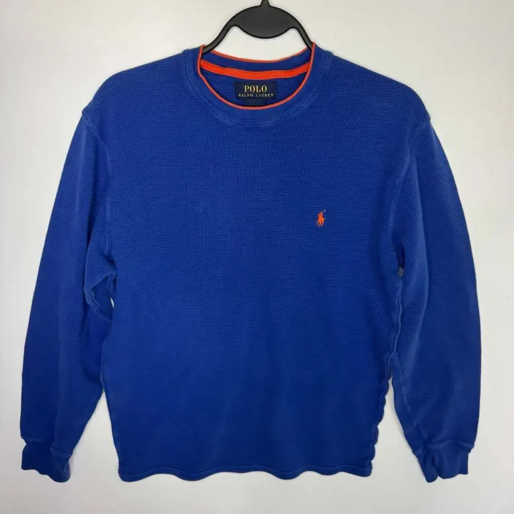 Polo Ralph Lauren Blue Waffle Knit Thermal Long Sleeve Crewneck Shirt Medium